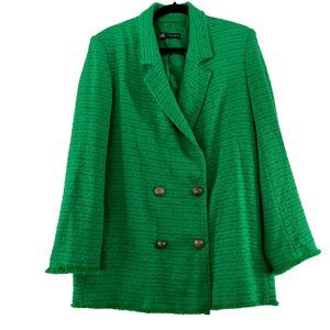 Zara Womens Textured Double Breasted Green Blazer Jacket XSmall